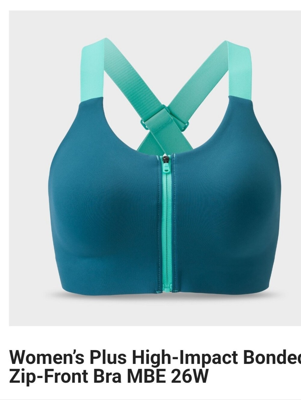 Women’s Plus High-Impact Bonded Zip-Front Swim Bra in Teal by Duluth Trading 26w